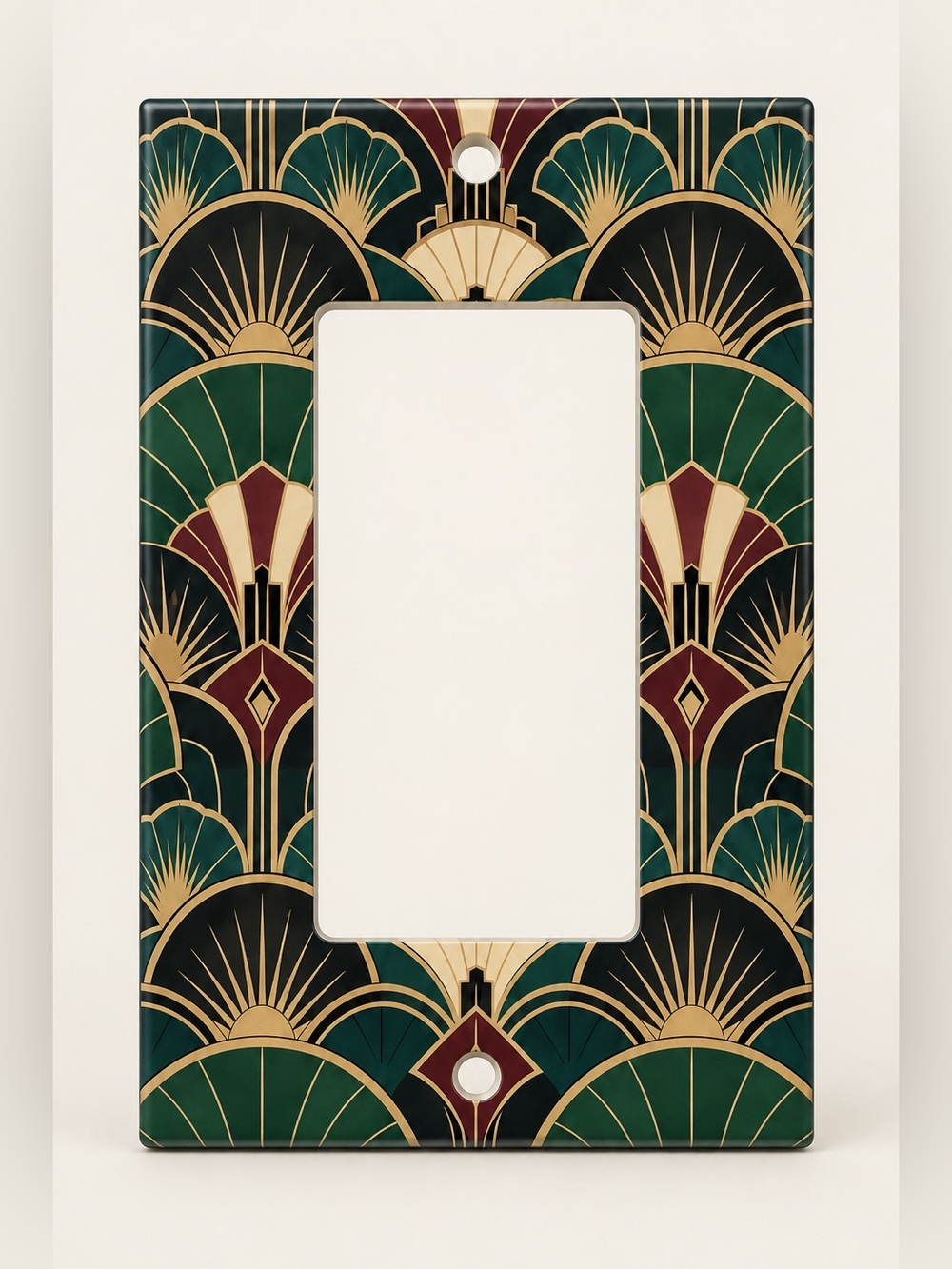 Art Deco Emerald Burgundy Gold Rocker GFCI Wall Plate Cover